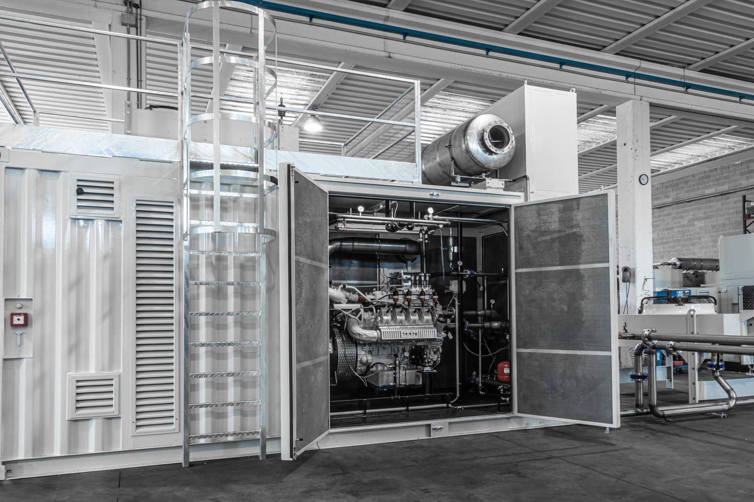 An Enerblu cogeneration plant inside an industrial building