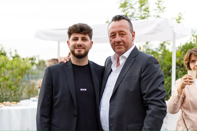 Cav. Giuseppe Dangelo, founder of Valdan Security Group, with his son at a company event