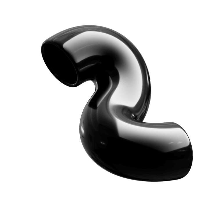 Forma fluida e lucida in nero con superficie riflettente, che richiama un tubo curvato o una scultura astratta. Il design elegante e dinamico evoca concetti di movimento, innovazione e design futuristico